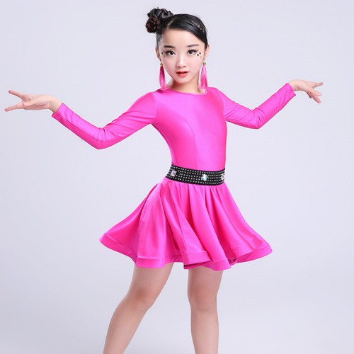 Girls latin dresses for kids children blue black pink competition stage performance ballroom dresses